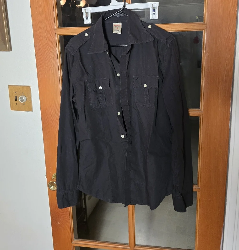 True Religion Men's Black Button Down Shirt Large